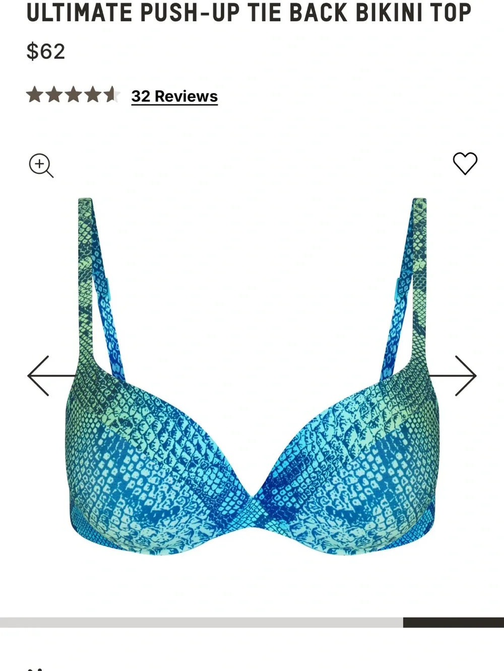 SKIMS Size 5 32D 34C Aqua Ombre Snake Ultimate Push-Up Tie Back Bikini Top NWT